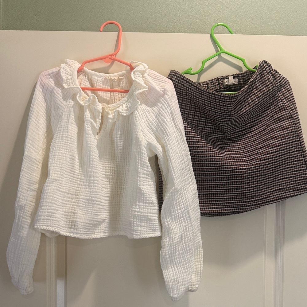 White Ruffled Kids Top with Skirt
